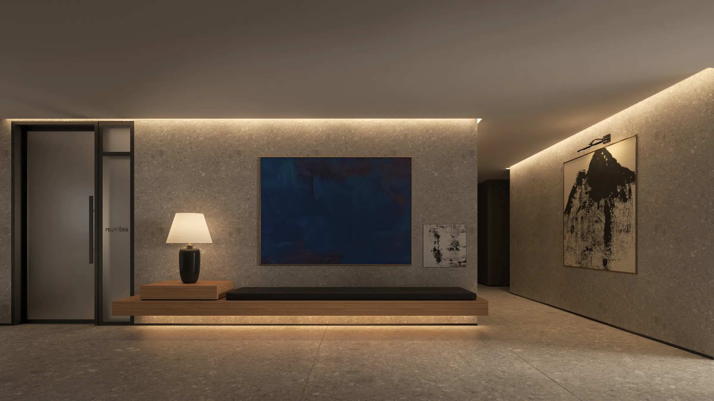 Ares — Renderização 3D do hall de entrada