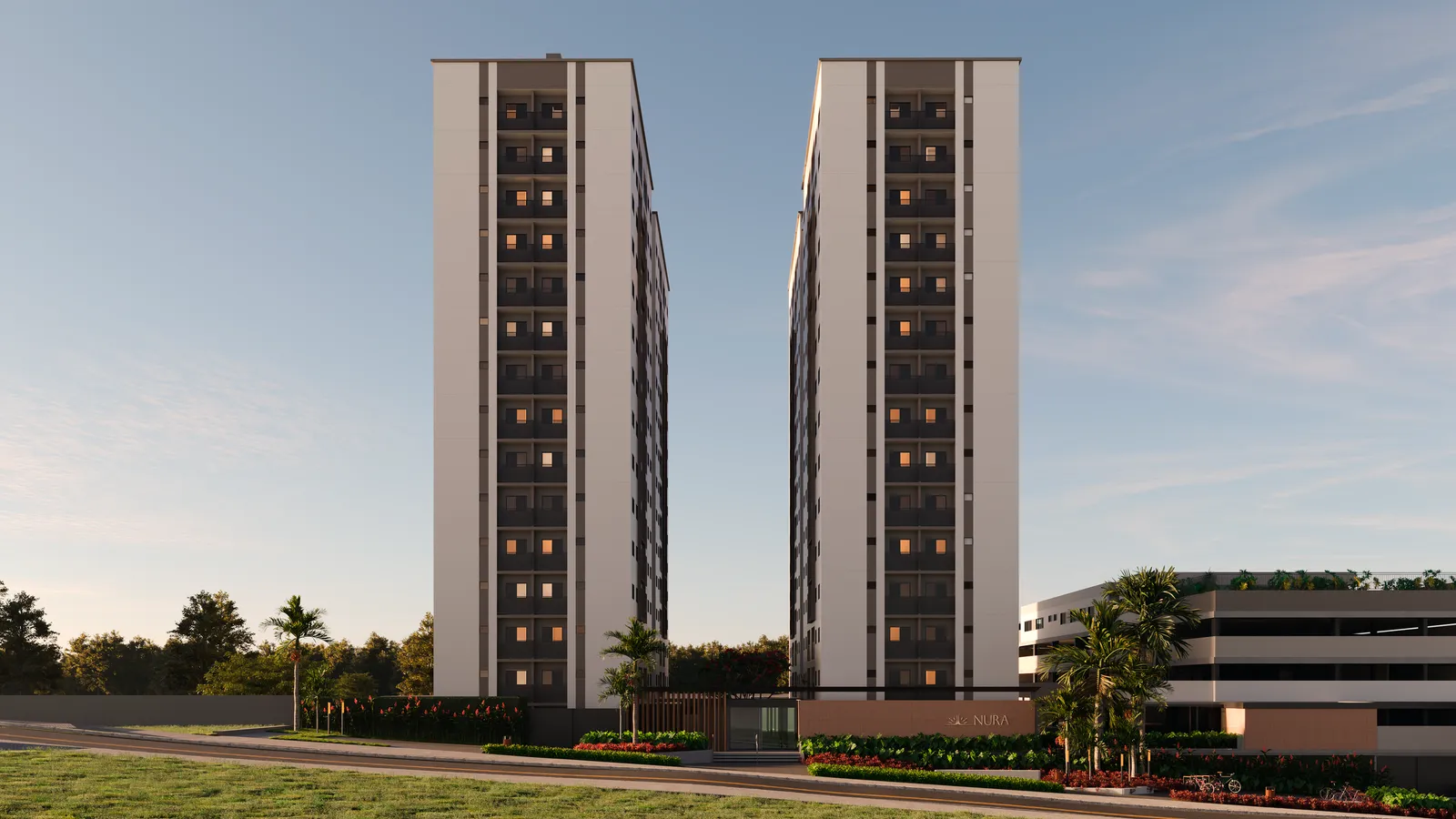 NURA — Renderização 3D da fachada do empreendimento em Maringá, PR